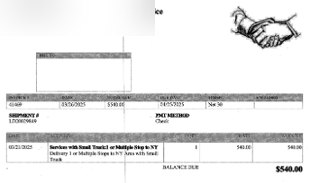 Handwritten freight invoice